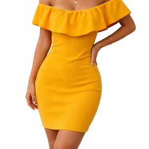 Mustard Yellow Off-the-Shoulder Bodycon Dress -M (fits more like a small)